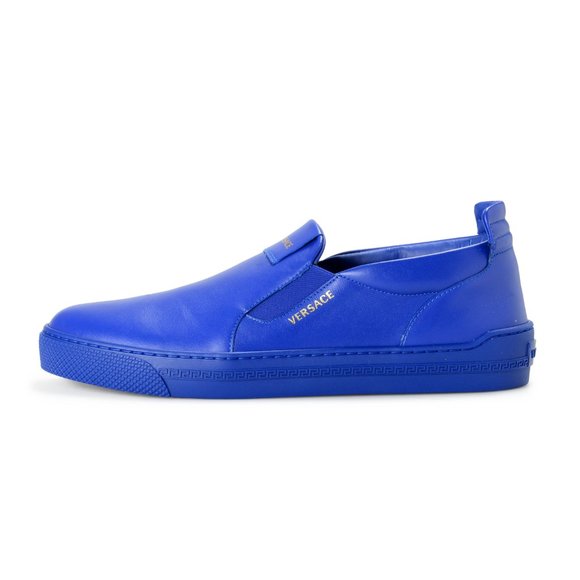 Versace Men\'s Royal Blue Logo Print Leather Moccasins Slip On Loafers Shoes main image 7